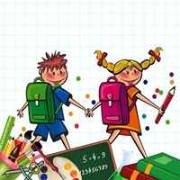 grafika przedstawia dwójkę dzieci idących do szkoły